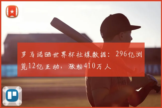 罗马诺晒世界杯社媒数据：296亿浏览12亿互动，涨粉410万人